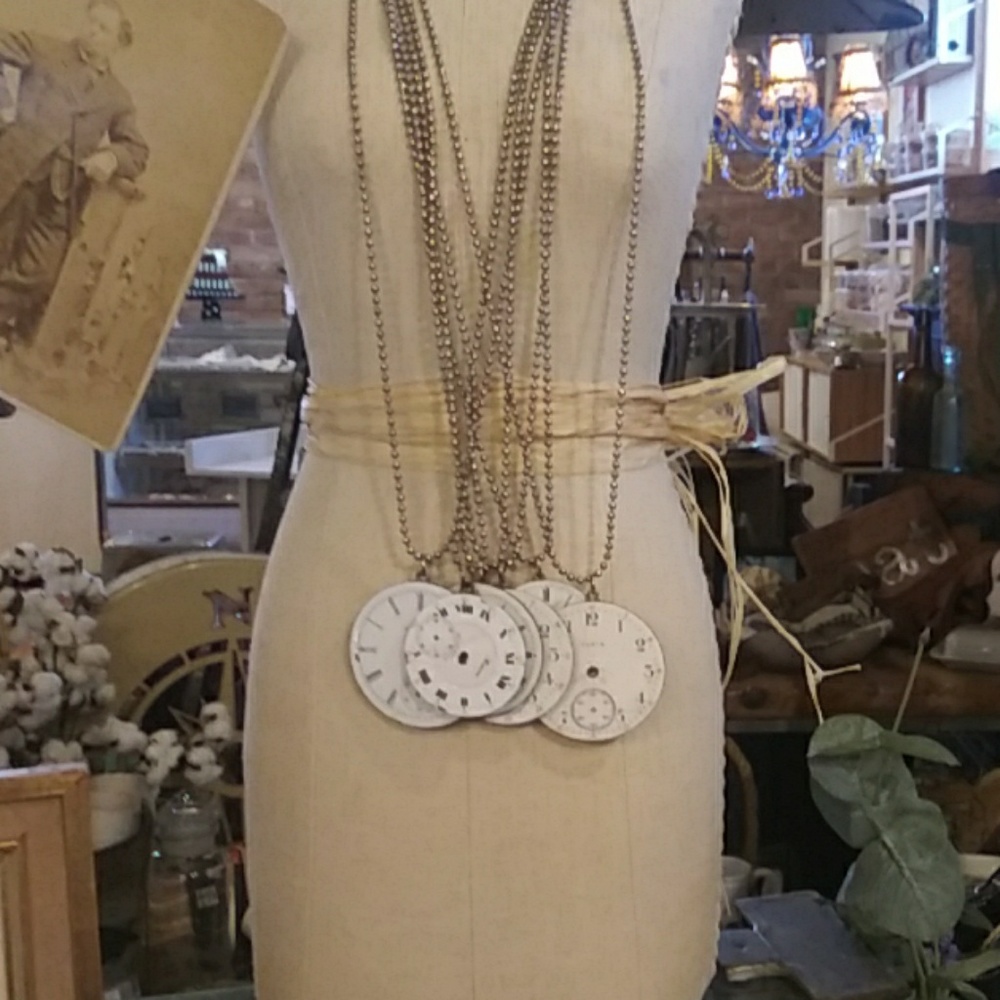 Antique porcelain clock face necklace
